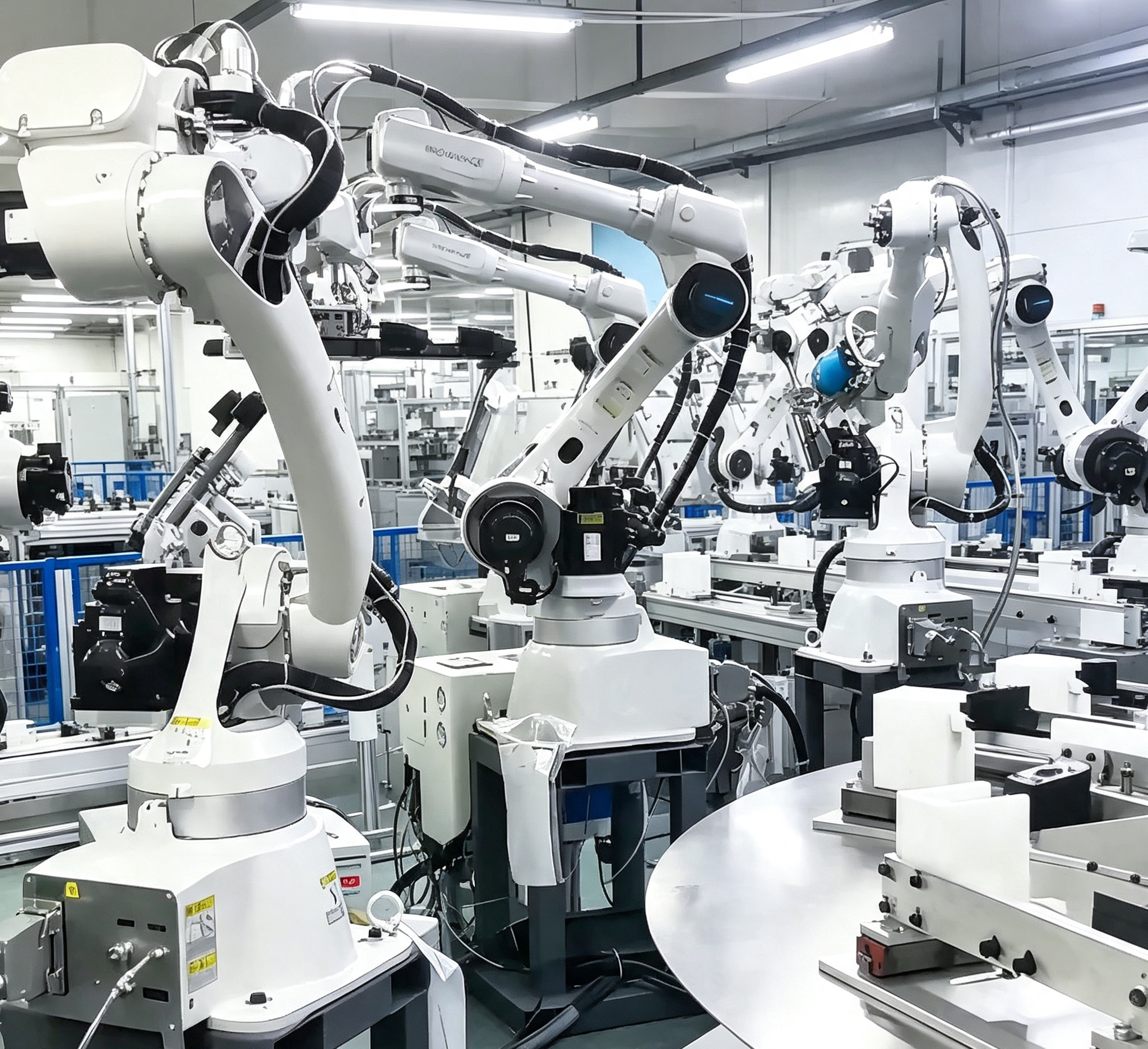 Close-up detail of an industrial assembly robot